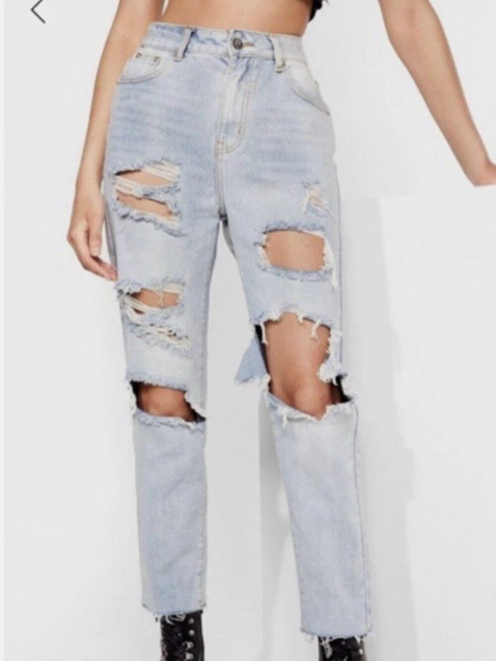 Nasty Gal High Waisted Distressed Mom Jeans
